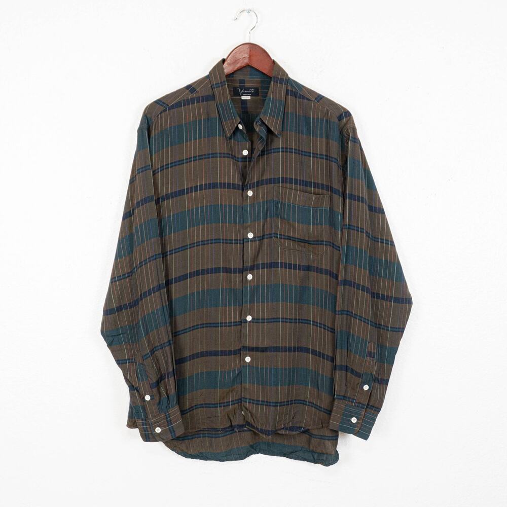 vintage Yamato Japan Men's Button up Shirt Brown Green size Medium